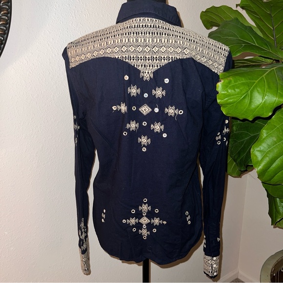 Ralph Lauren Denim & Supply Women’s Western Navy Blue 100% Cotton VTG Blouse XL - Picture 8 of 16